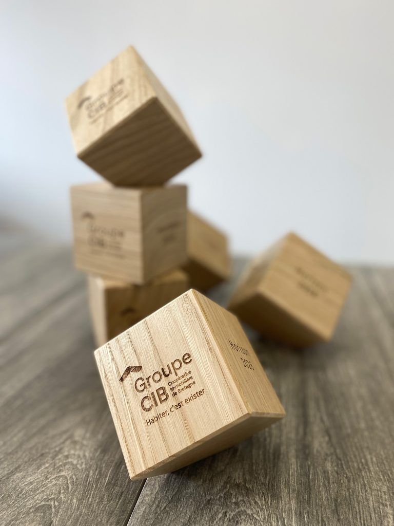 Objet - Marquage cube bois Coopérative Immobilière de Bretagne